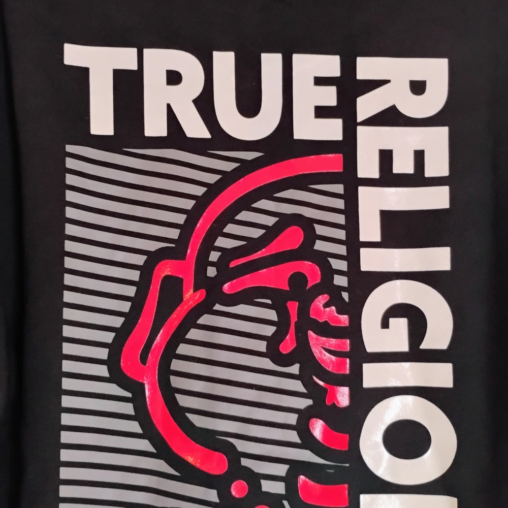 True Religion Black Graphic Mens Hoodie L Zip Up.